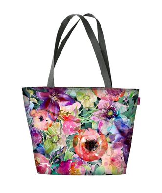 Schultertasche Tasche mit Reißverschlus Shopper mit Motiv Flora Nylon Stoff