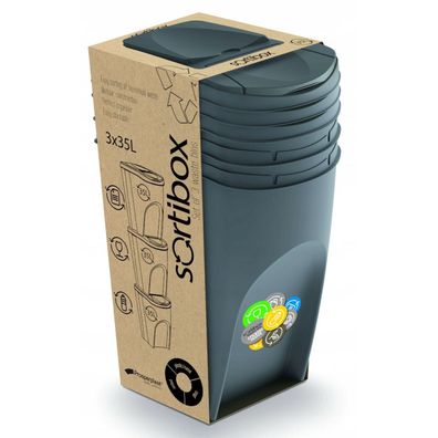 Set Mülltrennbehälter Sortibox 3x25L Sortierbehälter für graue Abfälle Müll
