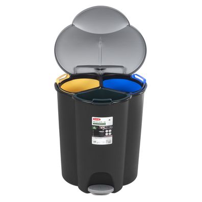 Abfalleimer Müllsortierung Abfalltrennsystem aus Kunststoff 40L 3-Fach Tretpedal