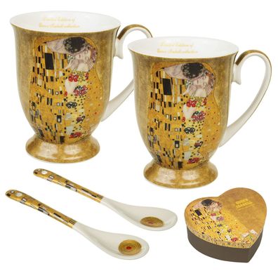 Kaffe & Tee Becher Tasse Pott Porzellan Set Geschenkidee Der Kuss Klimt 2x 250ml