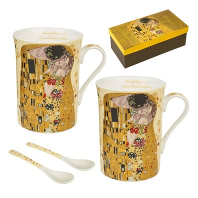 Kaffeetassen Porzellanset Kaffeebecher Gustav Klimt Kuss Set 250ml Queen Isabell