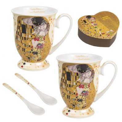 Kaffebecher Set mit Löffel für Zwei Peronen Porzellan Der Kuss von Gustav Klimt