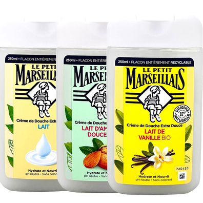 Le Petit Marseillais Duschgel Set 'Lieblich': Vanille, Milch, Mandel - 3er Pack