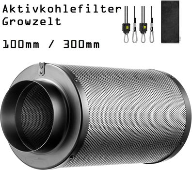 JUNG Aktivkohlefilter Abluft Growbox 100mm/300mm Gewächshaus, Kohlefilter, Filter
