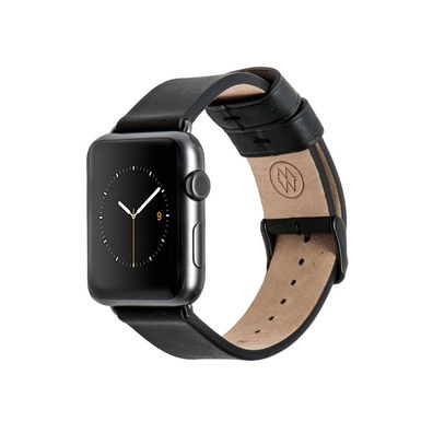 Monowear Uhrenarmband Leather Band Apple Watch Space Gray Sport 42 mm schwarz
