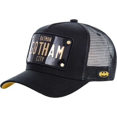 Capslab Batman Gotham City Schwarze Trucker Cap mit Metalplatte - DC Exklusive Kappen