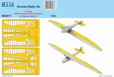 Special Hobby 1:48 100-M48017 Grunau Baby IIB Mask Canopy, Fabric Flying / Control Su