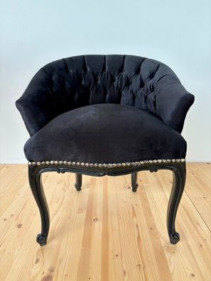 Barok Mobel Cocktail Chair French Baroque Style Tufted Velvet Black
