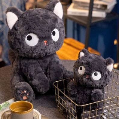 Plüsch Schwarze Katze mit großen Augen komplett gefüllte Kissen Plüschtiere Spielzeug