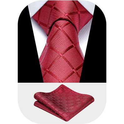 Krawattenset Herren Rot Einfarbig mit Einstecktuch für Hochzeit und Party