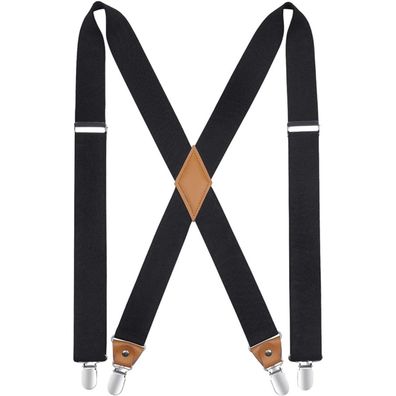 X-Form Hosenträger 3,5 cm mit 4 Metall Clips Schwarz Elastisch für Männer Damen