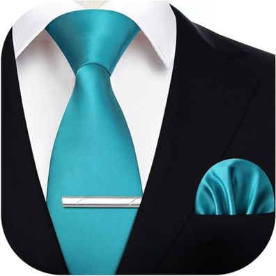 Krawattenset Herren Hellblau Einfarbig mit Einstecktuch für Hochzeit und Party