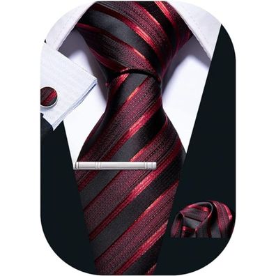 Geschenke für Männer Seiden Krawattenset Schwarz Rot mit Manschettenknöpfen