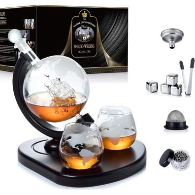 Geschenke für Männer Whisky Geschenkset Whiskey Karaffe Globus Set mit Gläsern