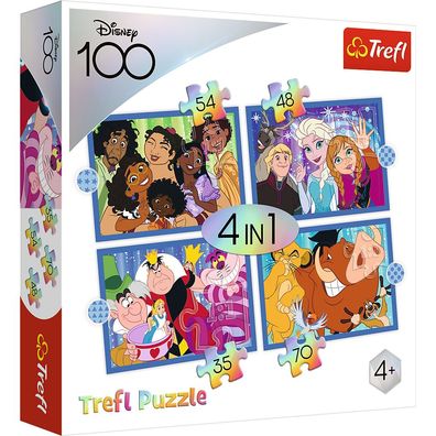 Trefl 34618 Disney 100 Jahre Disneys lustige Welt 4in1 Puzzle