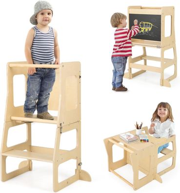 3 in 1 Lernturm Kinder, klappbarer Tritthocker & Tafel & Kindertisch-Set, Lernstuhl