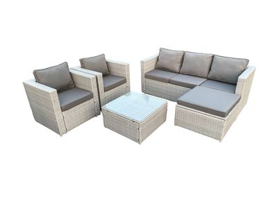 Fimous Polyrattan Gartenmöbel im Freien mit Sofa 2 Sessel Quadrat Couchtisch Hocker