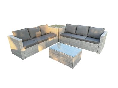 Fimous Rattan Gartenmöbel Set mit 3-Sitzer Sofa Beistelltisch Couchtisch Helles Grau