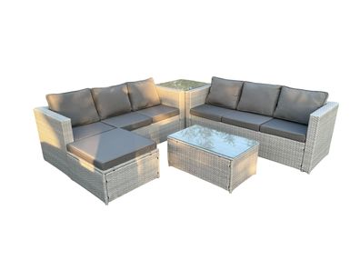 Fimous Rattan Gartenmöbel Set mit 3-Sitzer Sofa Couchtisch Beistelltisch Helles Grau