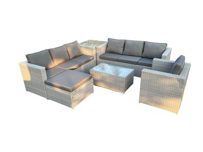 Fimous Rattan Gartenmöbel Set mit 3-Sitzer Sofa Sessel Fußhocker Helles Grau