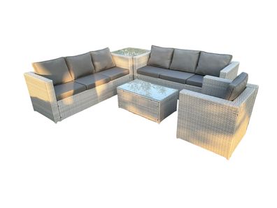 Fimous Rattan Gartenmöbel Set mit 3-Sitzer Sofa Sessel Beistelltisch Couchtisch