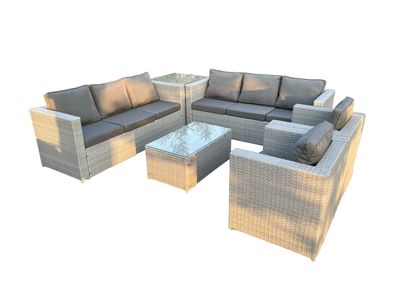 Fimous 8-Sitzer Rattan Gartenmöbel Set mit 3-Sitzer Sofa 2 Sessel Beistelltisch