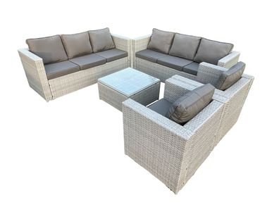 Fimous 8-Sitzer Rattan Gartenmöbel Set Rattan Sofa Set mit 3-Sitzer Sofa Couchtisch