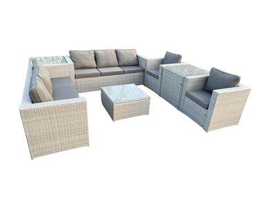 Fimous 8-Sitzer Rattan Gartenmöbel Set mit 3-Sitzer Sofa 2 Sessel 2 Beistelltisch