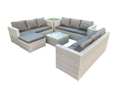 Fimous Polyrattan Gartenmöbel Set Rattan Sofa Set mit 3-Sitzer Sofa Helles Grau