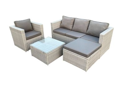 Fimous Polyrattan Gartenmöbel Set 5-Sitzer Rattan Sofa Set mit 3-Sitzer Sofa Sessel