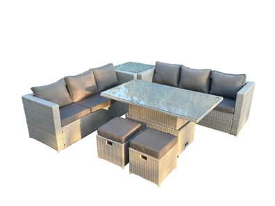 Fimous Polyrattan Essgruppe Gartenmöbel Set Höhe verstellbar Esstisch Set 8-Sitzer