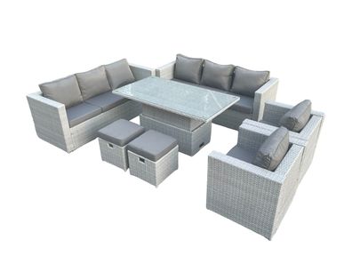 Fimous Polyrattan Essgruppe Gartenmöbel Set Höhe verstellbar Esstisch Sofa Set