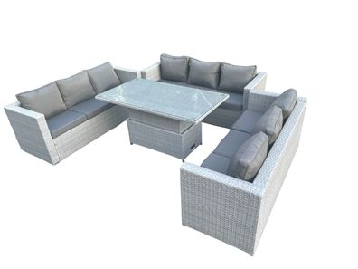 Fimous Rattan Gartenmöbel Set mit Sofa, Höhe verstellbar Esstisch, Outdoor Terrassen