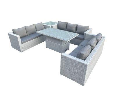 Fimous Rattan Gartenmöbel Set mit Sofa, Höhe verstellbar Esstisch, Beistelltisch