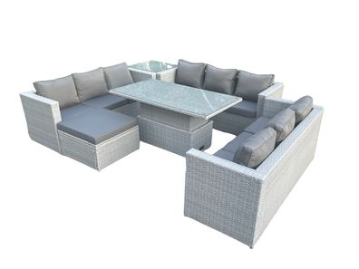 Fimous Rattan Gartenmöbel Set mit Sofa, Höhe verstellbar Esstisch und Hocker Outdoor
