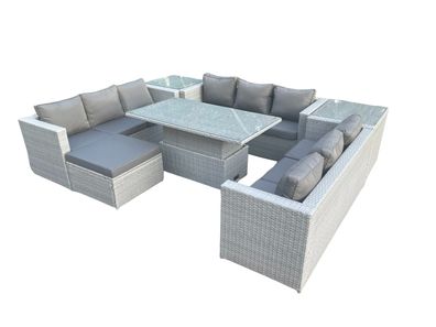 Fimous Rattan Gartenmöbel Set mit Sofa Höhe verstellbar Esstisch und Hocker 7-teilige