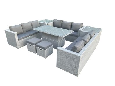 Fimous Rattan Gartenmöbel Set mit Sofa Höhe verstellbar Esstisch und Hocker 8-teilige