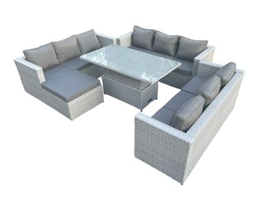Fimous Rattan Gartenmöbel Set mit Sofa Höhe verstellbar Esstisch und Hocker 5-teilige