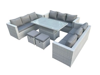 Fimous Rattan Gartenmöbel Set mit Sofa Höhe verstellbar Esstisch und Hocker, Outdoor