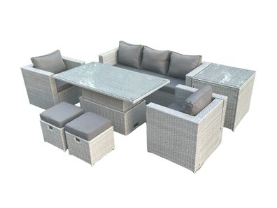 Fimous Rattan Gartenmöbel Set mit Sofa Höhe verstellbar Esstisch und 2 Hocker, Sessel