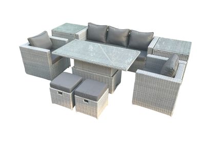 Fimous Rattan Gartenmöbel Sets mit Sofa Höhe verstellbar Esstisch und Hocker, Sessel