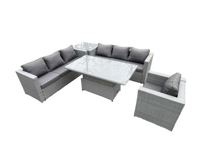 Fimous Rattan Gartenmöbel Set mit Sofa, Höhe verstellbar Esstisch , Beistelltisch