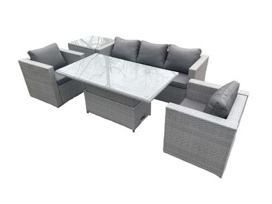 Fimous Rattan Gartenmöbel Set mit Sofa, Höhe verstellbar Esstisch Beistelltisch