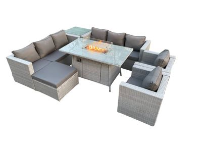 Fimous Gas Feuertisch fér den Außenbereich Rattan Gartenmöbel Set mit 2 Sofa