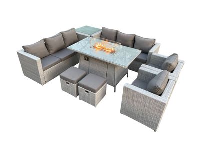 Fimous Polyrattan Gartenmöbel Set im Freien Gas Feuertisch Sofa Sets mit 2 Sessel
