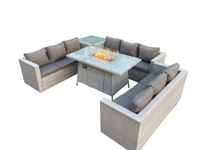 Fimous Polyrattan Gartenmöbel Set im Freien Gas Feuertisch Sofa Sets Beistelltisch