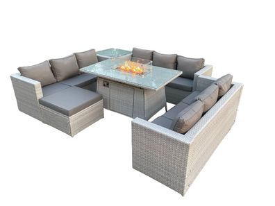 Fimous Polyrattan Gartenmöbel Set im Freien Gas Feuertisch Sofa Set Beistelltisch