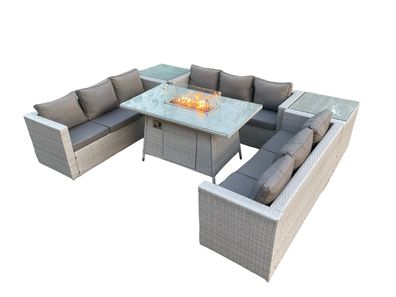 Fimous Polyrattan Gartenmöbel Set im Freien Gas Feuertisch Sofa Set 2 Beistelltisch