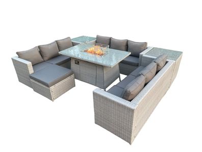 Fimous Polyrattan Gartenmöbel Sets im Freien Gas Feuertisch Sofa Set 2 Beistelltisch