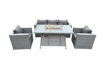Fimous 5-Sitzer Polyrattan Gartenmöbel Set im Freien Gas Feuertisch Sofa Sets